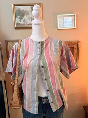Dockers Pastel Striped Cotton Button-Up Top | M